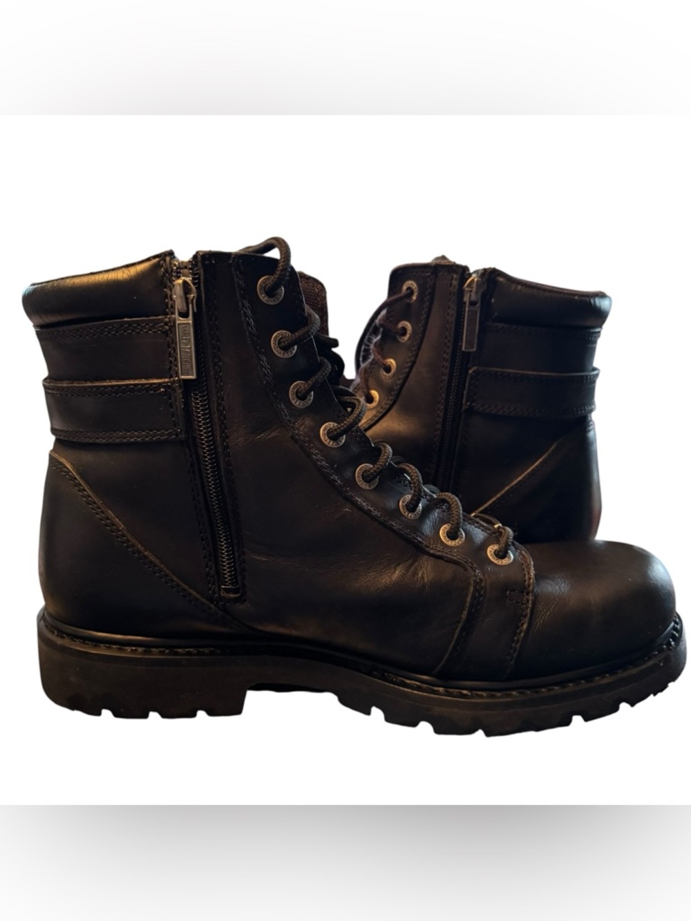 Mens Harley Davidson Steel Toe Work Boots Black Leather Moto Size 12 - Picture 3 of 10